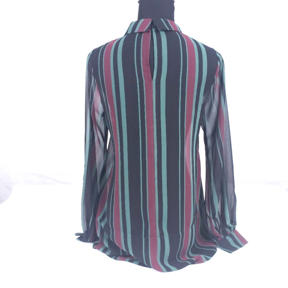 Bcbgeneration Collared Stripe Sheer Shirt Loose Fitting Women's Top Size XXS - Picture 2 of 7